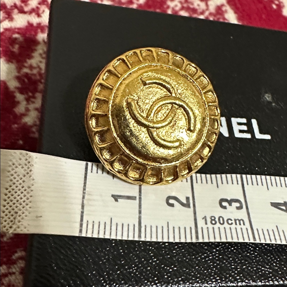 Chanel Gold-Tone Interlocking CC Button Earrings - Picture 9 of 10